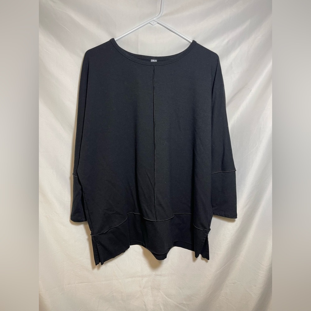 SPANX Top Women L Black Oversized Tunic 3/4 Sleeve Soft Stretch Pullover